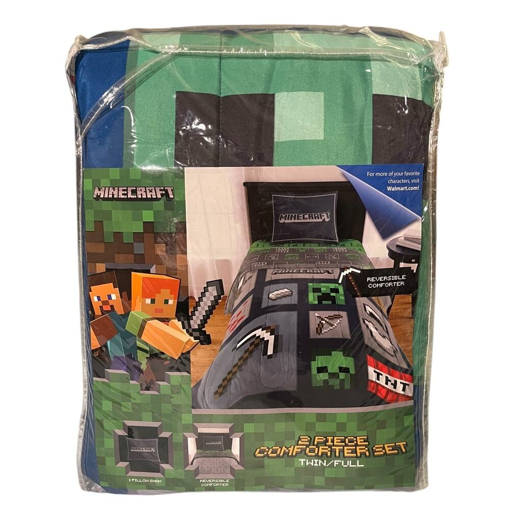 Minecraft Icons Adventure Gaming Bed Kids 2-Piece Twin/Full Reversible Comforter